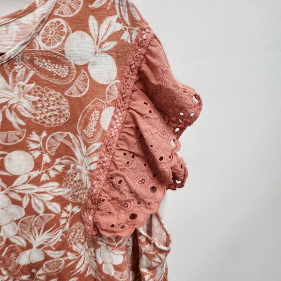 LC Lauren Conrad Womens BOHO Top Size 4X Coral Tropical Print Flutter Sleeve - Picture 3 of 10